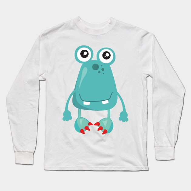 Cute Monster, Blue Monster, Funny Monster, Silly Long Sleeve T-Shirt by Jelena Dunčević